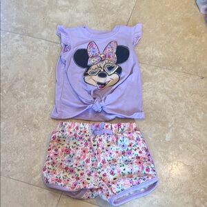 Purple and Pink Pajama Set with Minnie Mouse and Floral Shorts